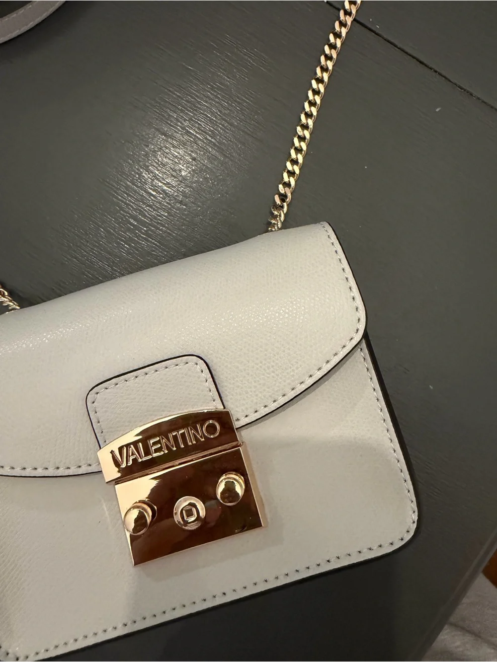 Valentino Cream Leather Chain Crossbody Bag with Gold Hardware